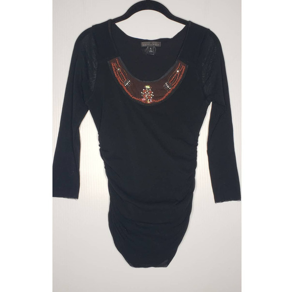 Weston Wear Tops - Vintage Y2K Weston Wear Black Sheer Mesh Beaded Embellished 3/4 Sleeve Top Large